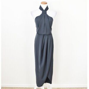 Shona Joy Core Knot Draped Halter Dress Gray - 6